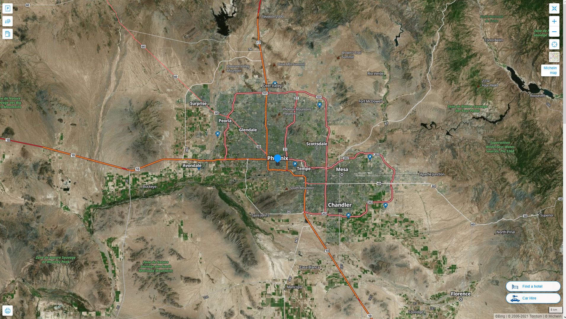 Phoenix Arizona Highway and Road Map with Satellite View